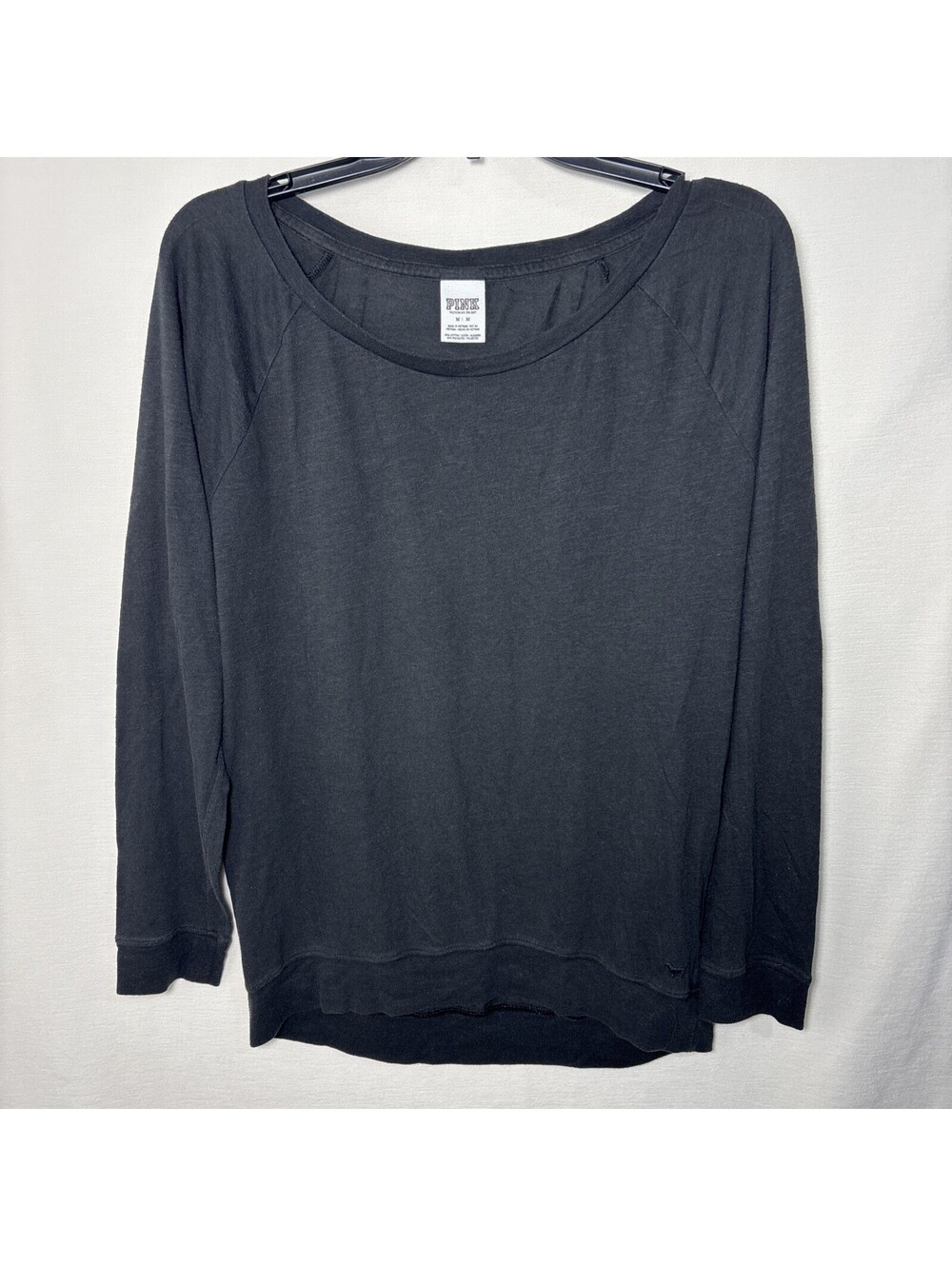 Victorias Secret Pink M Long Sleeve Shirt Charcoal Soft Boat Neck